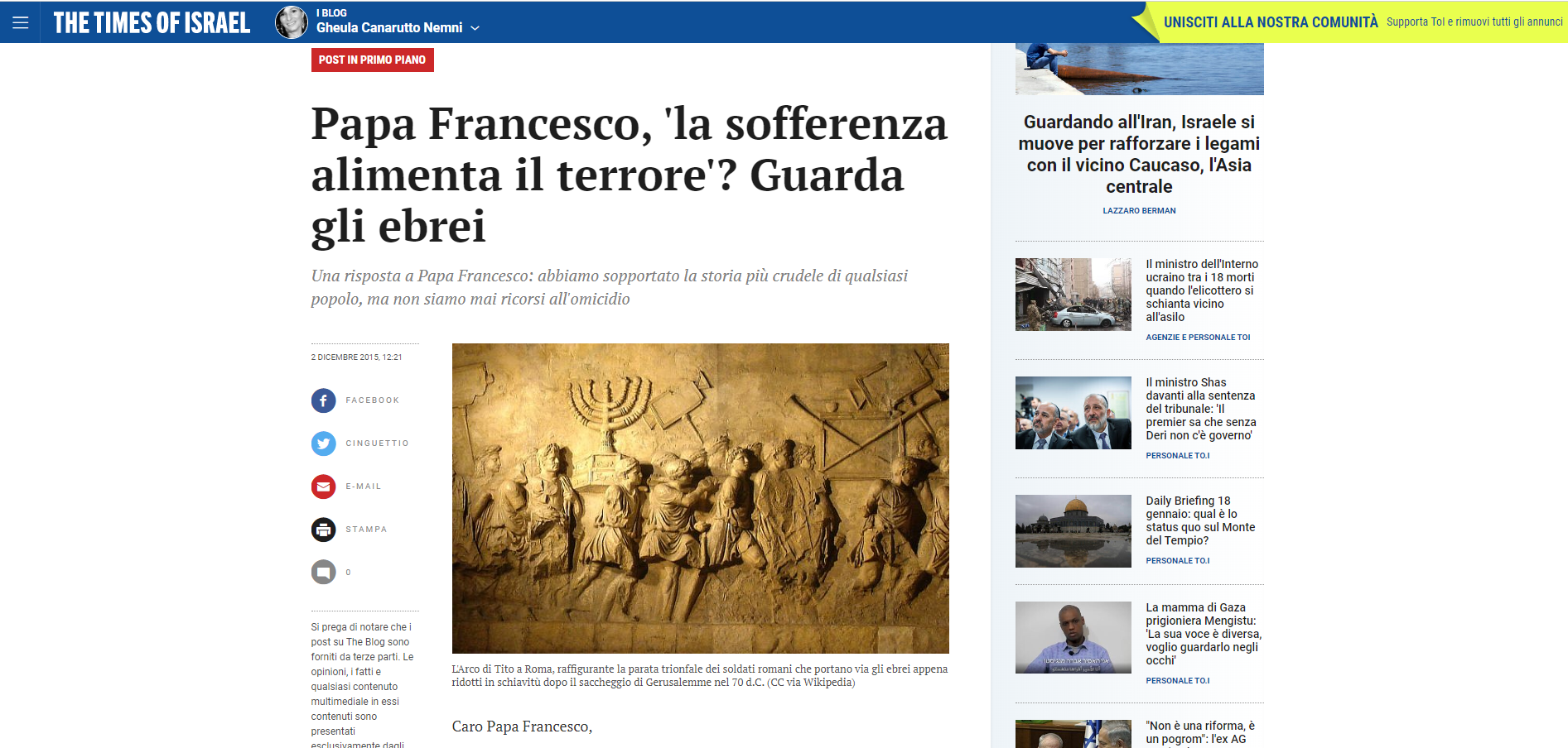 Papa Francesco, 'la sofferenza alimenta il terrore'? Guarda gli ebrei